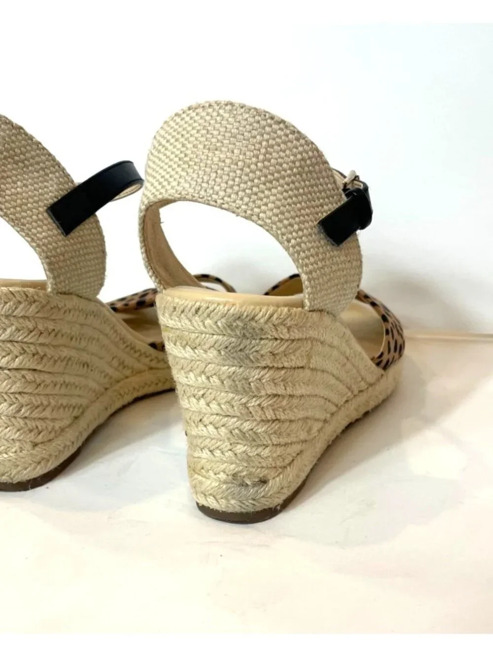 Nine West Joydyn Cheetah Print Espadrille Wedge Sandals Ankle Strap Size 7.5